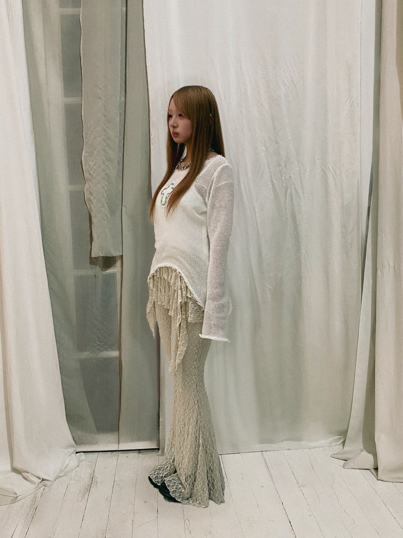 レースレイヤードパンツ