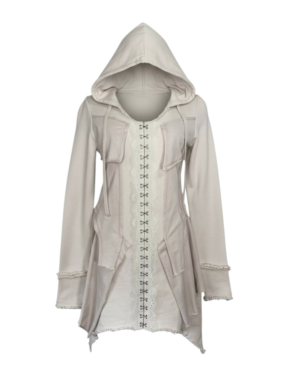 cult tokyo】フード付きレースアップミニワンピース レースアップ