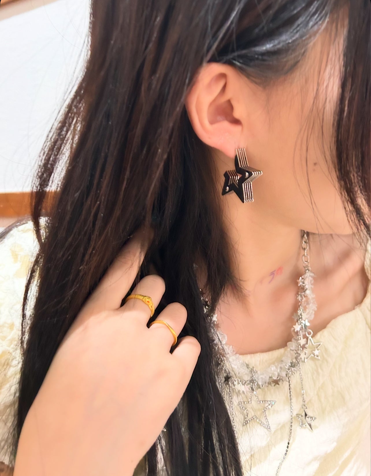 K14 WG 2way スター ピアス ☆☆☆☆ K14WG ホワイトゴールド ブルートパーズ 三角 6mm ピアス 保証書付 KO